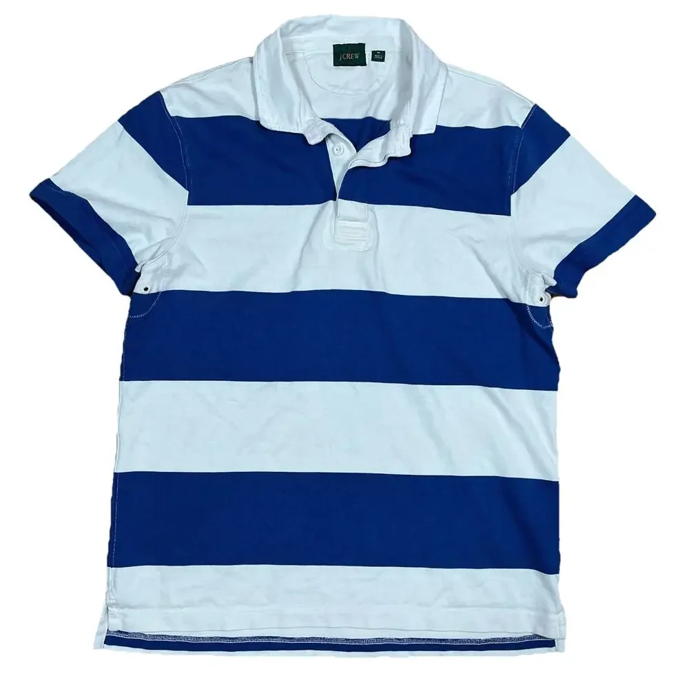 J. Crew Rugby Polo Shirt Short Sleeve Medium Blue White Striped Nautical Preppy